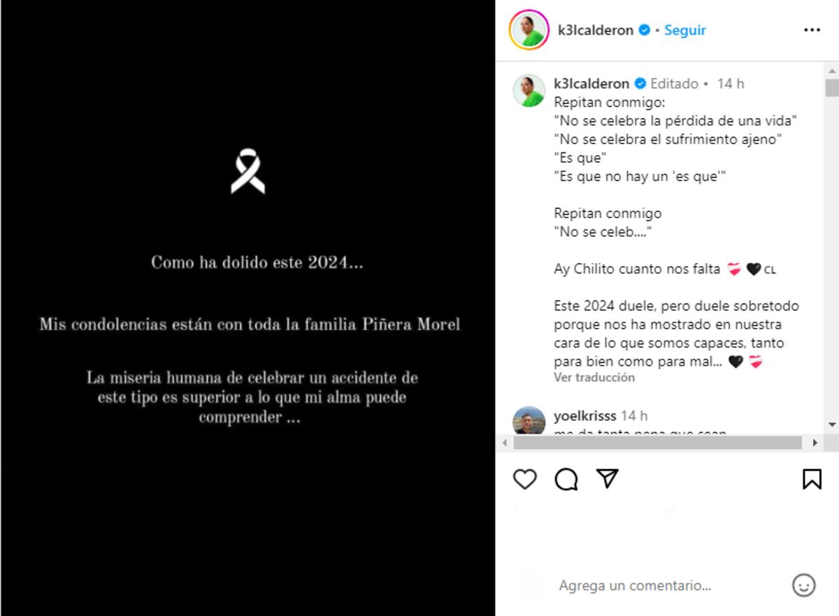Kel Calderón cuestiona burlas en redes sociales tras muerte de Sebastián Piñera.