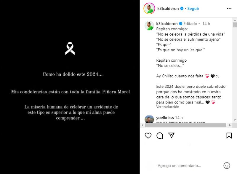 Kel Calderón cuestiona burlas en redes sociales tras muerte de Sebastián Piñera.