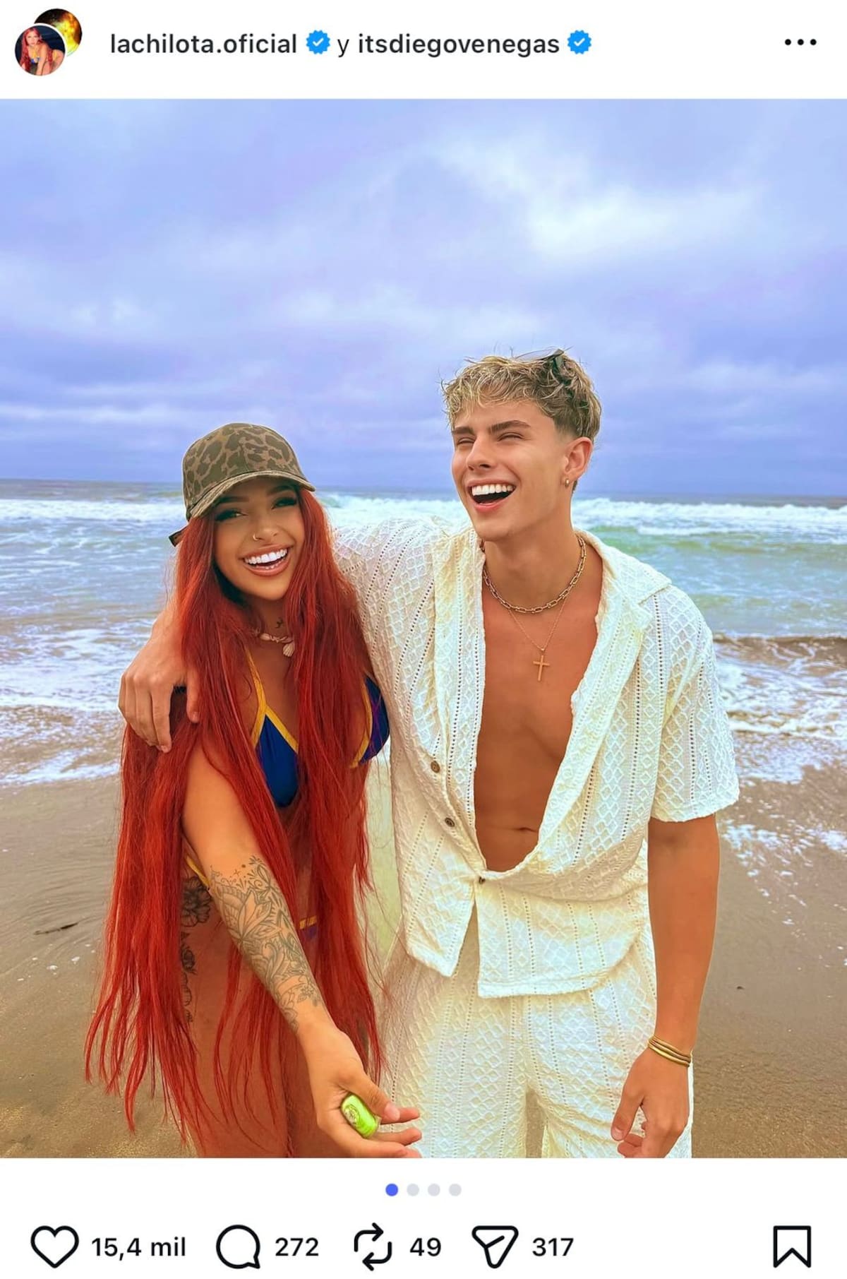 Diego Venegas y la influencer en un post de Instagram.
Foto: Instagram @lachilota.oficial @itsdiegovenegas