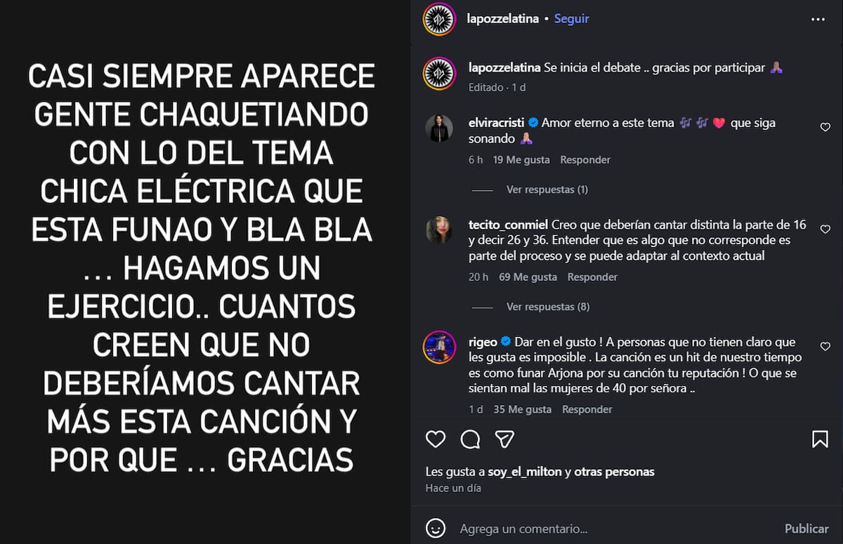 Posteo de la banda en referencia a su canción Chica Eléctrica.