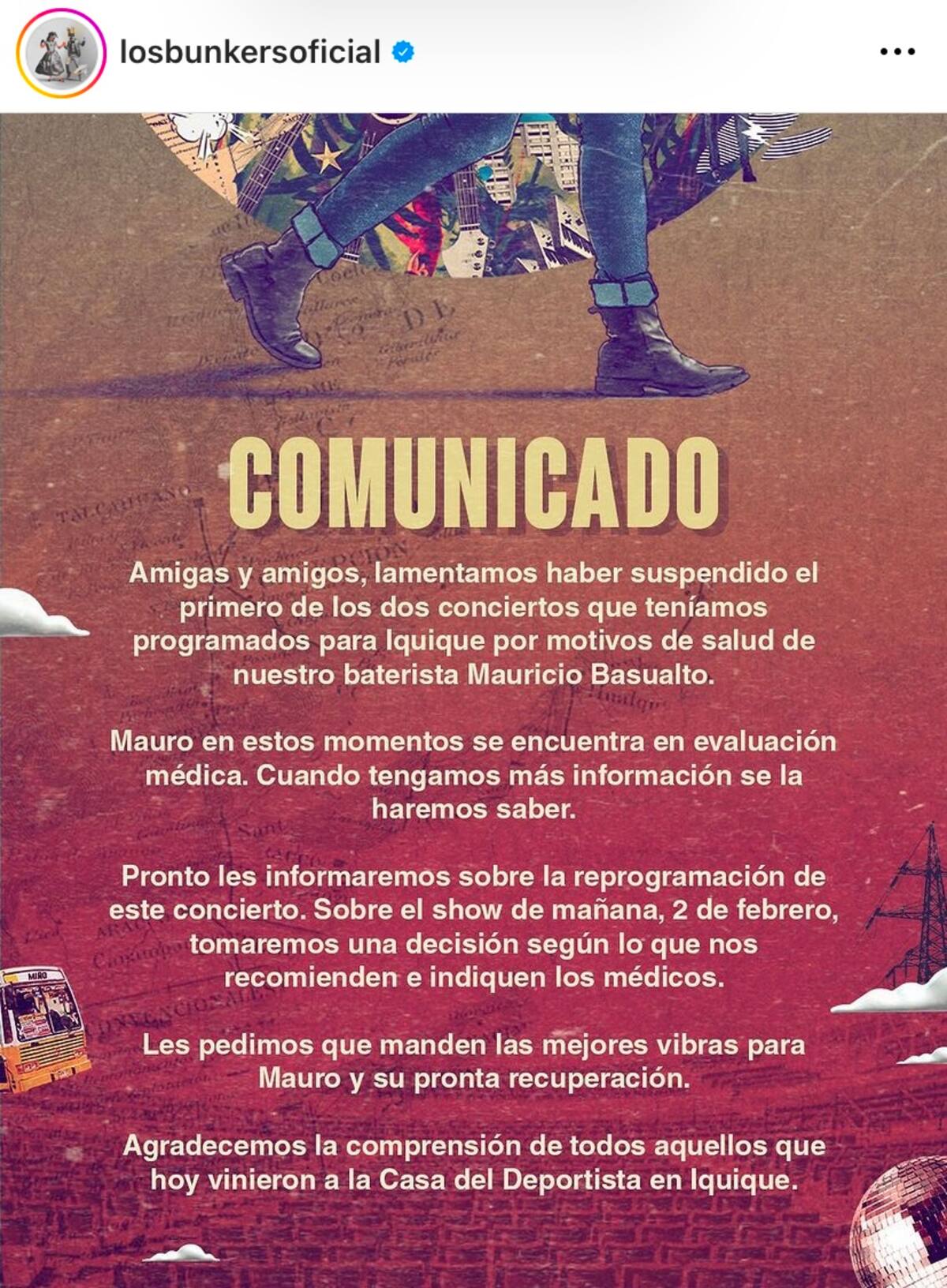 El comunicado de Los Bunkers tras delicado estado de salud de su baterista.