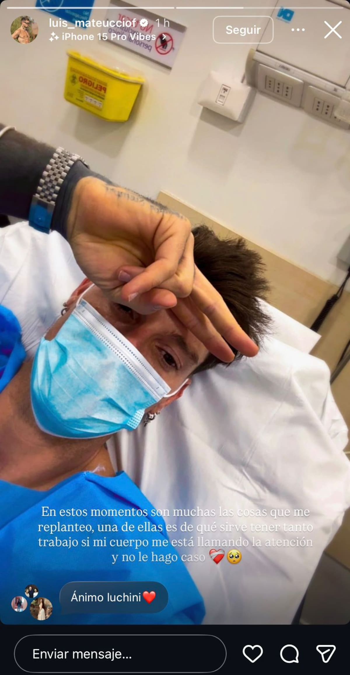 Subió una historia a Instagram por delicado estado de salud.
Foto: Instagram