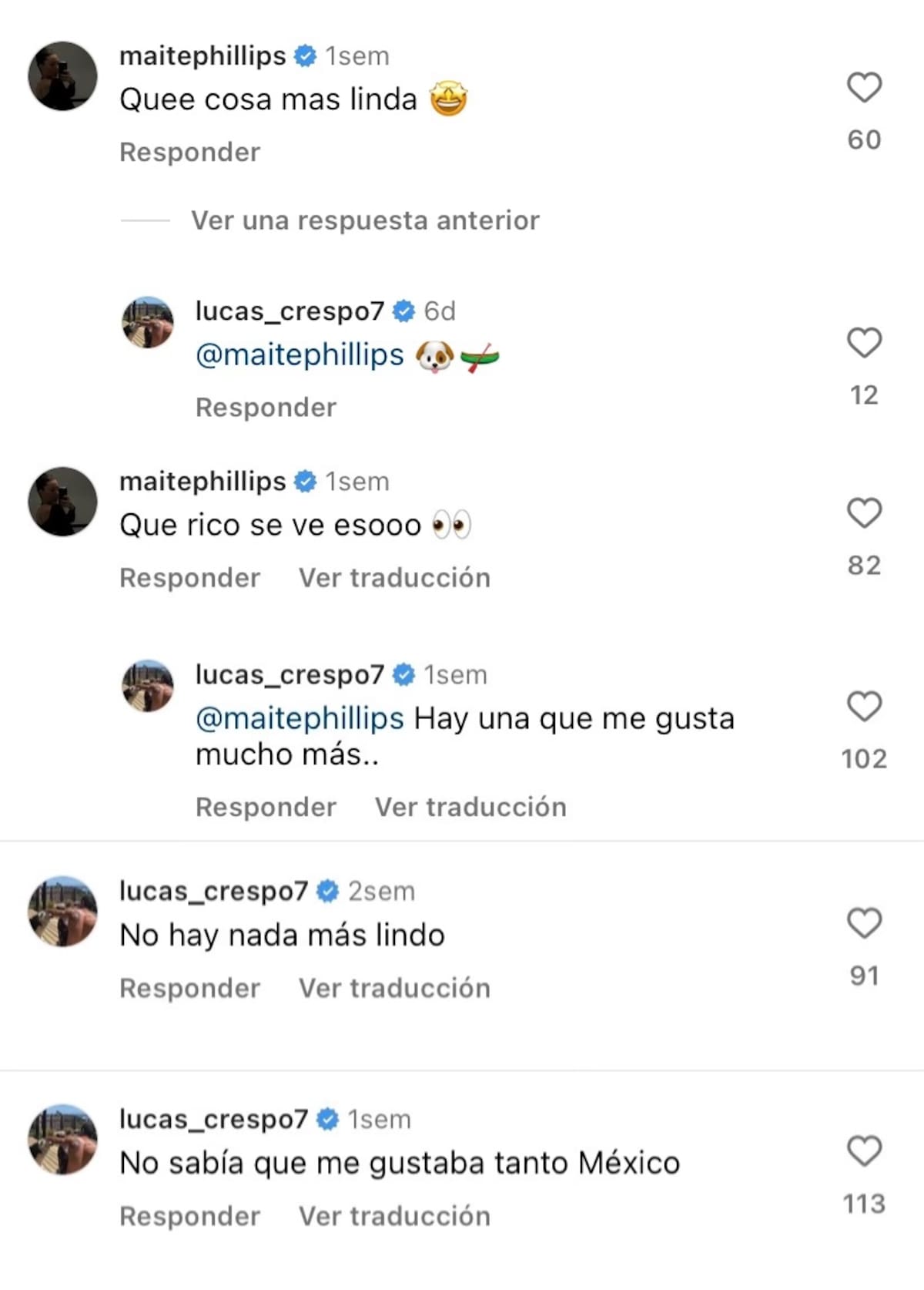 Los mensajes que han intercambiado Maite Phillips y Lucas Crespo.