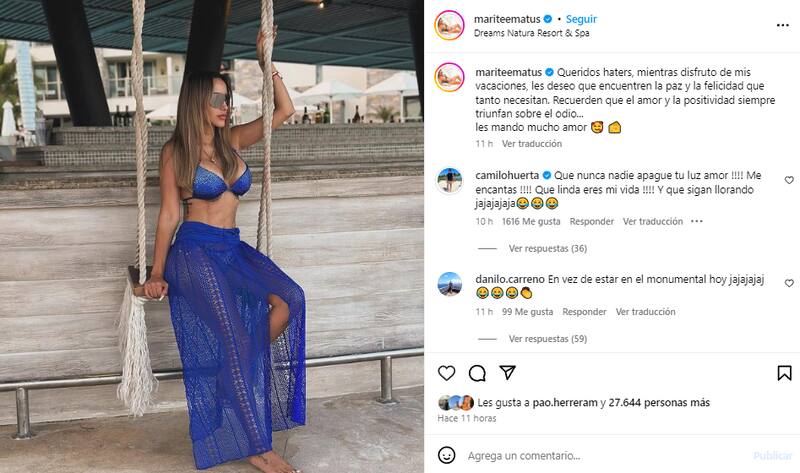 Marité Matus disfrutando sus vacaciones en familia y dejando un mensaje a los haters.