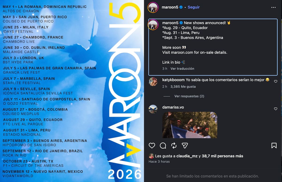 Recibió memes y reacciones en la publicación de la gira, obligándolos a limitar los comentarios.