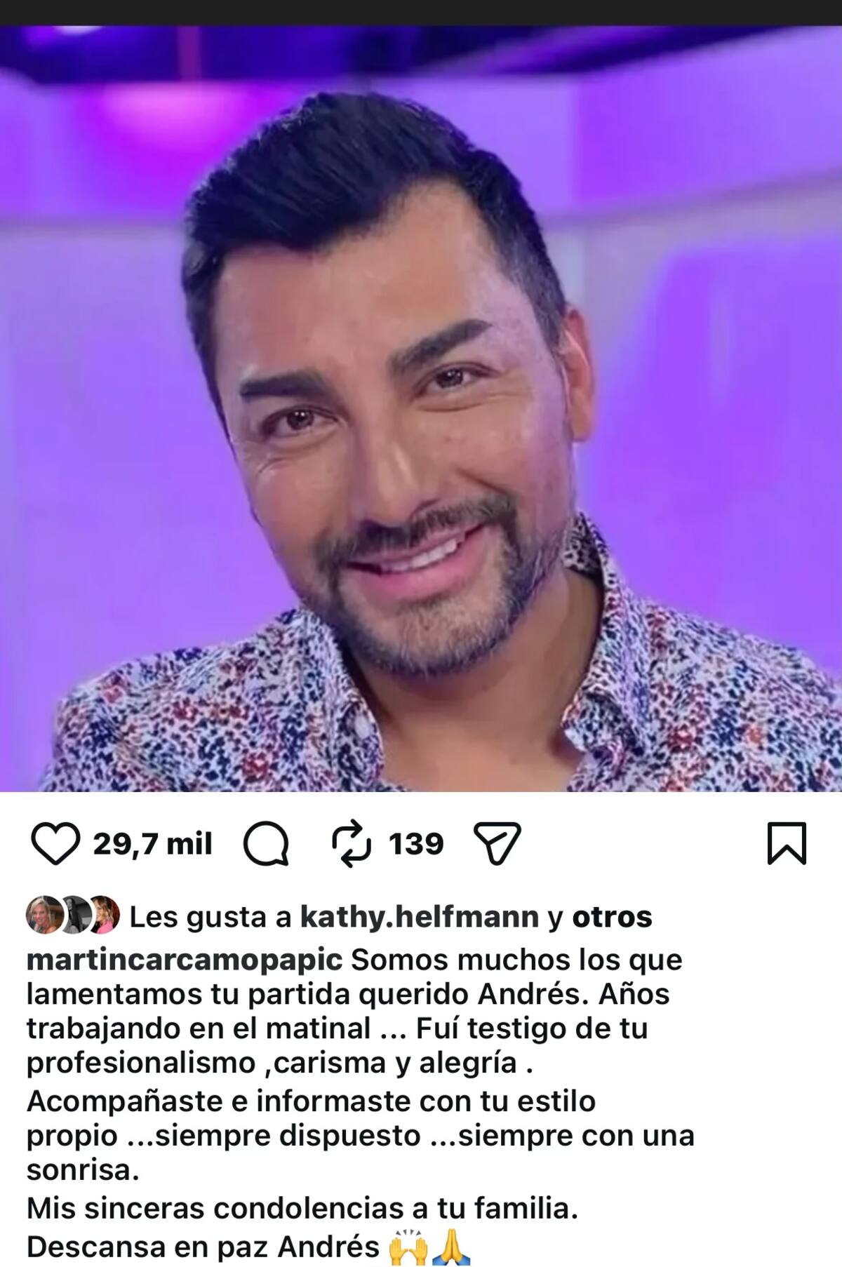 El animador lamentó la partida de Andrés Caniulef.