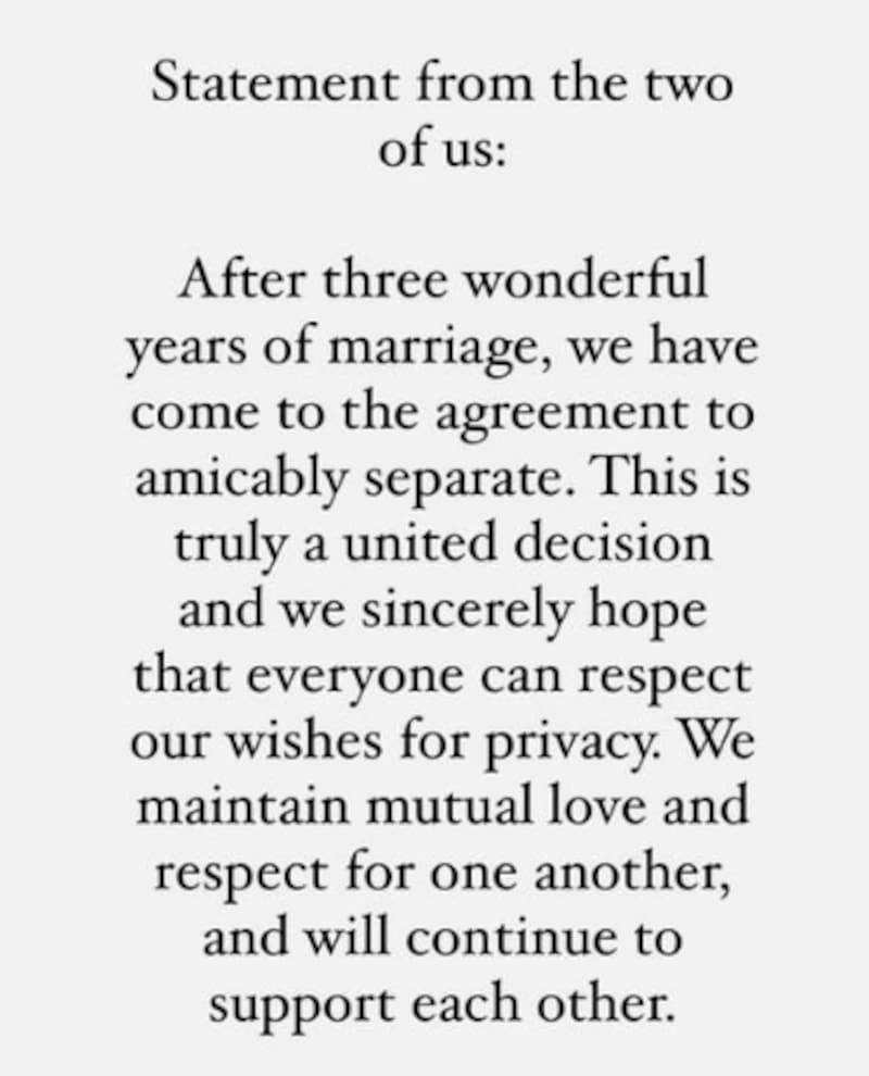 El comunicado de Meadow Walker sobre el término de su matrimonio. Foto: Instagram.