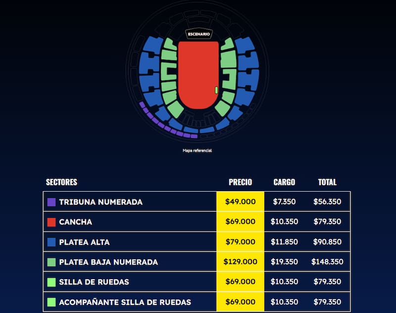 Precios para la segunda presentación de la banda en Chile.