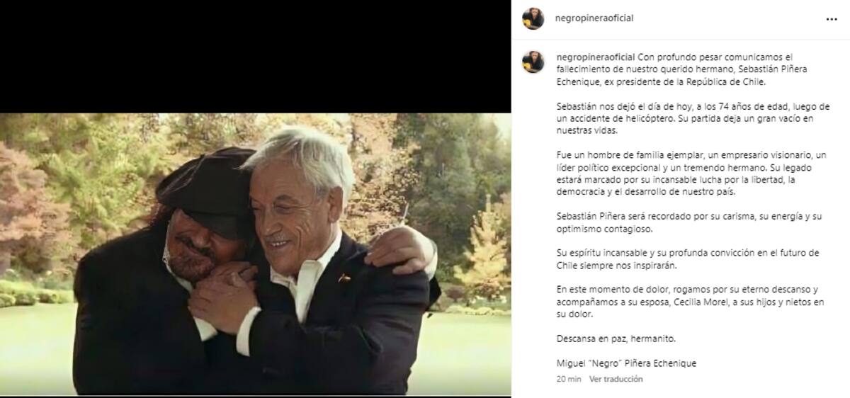 Miguel "Negro" Piñera y sus sentidas palabras tras la muerte de Sebastián Piñera.