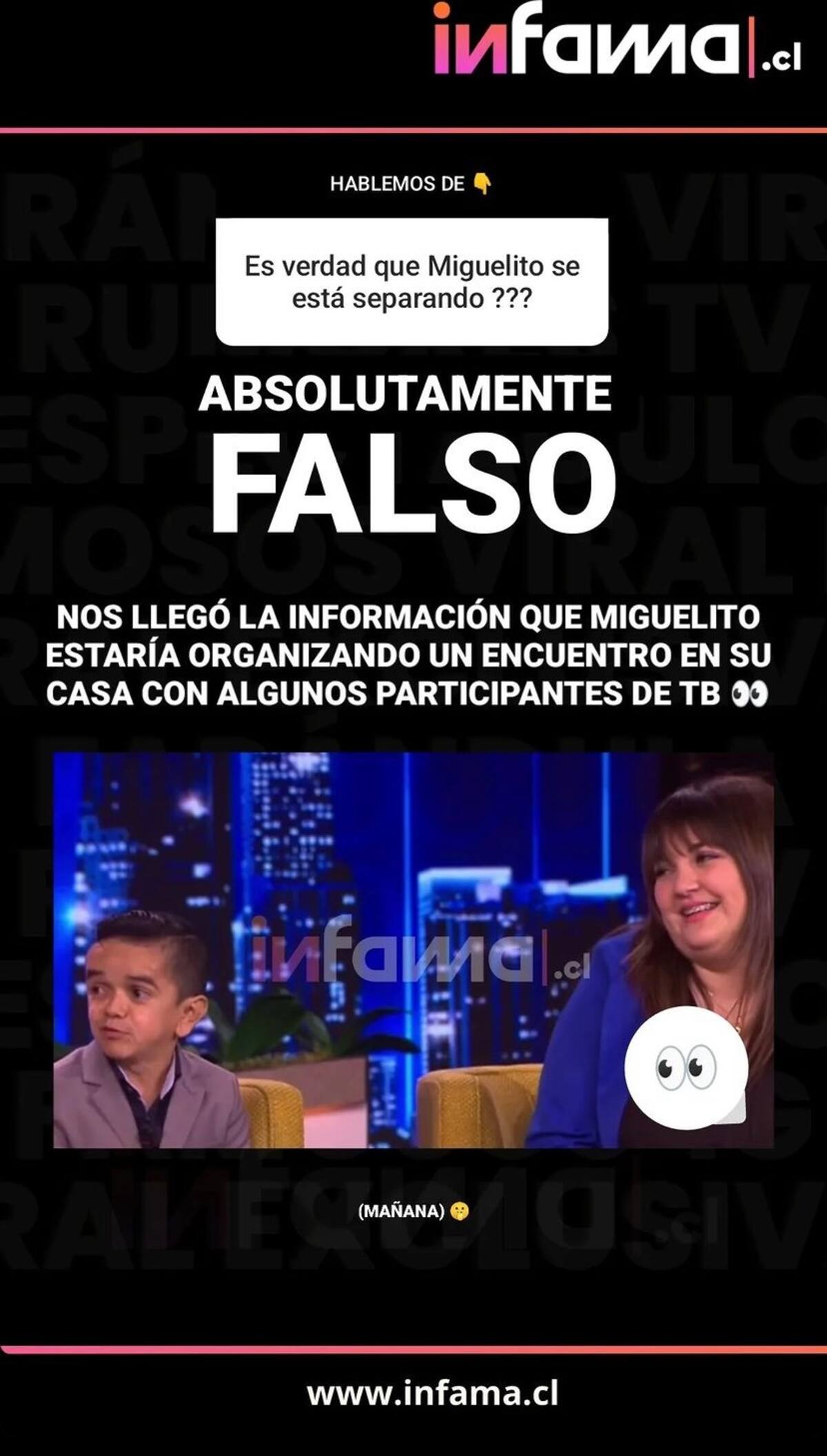 En Infama aseguraron que los rumores del término del matrimonio de Miguelito y Marlene Valencia son falsos.