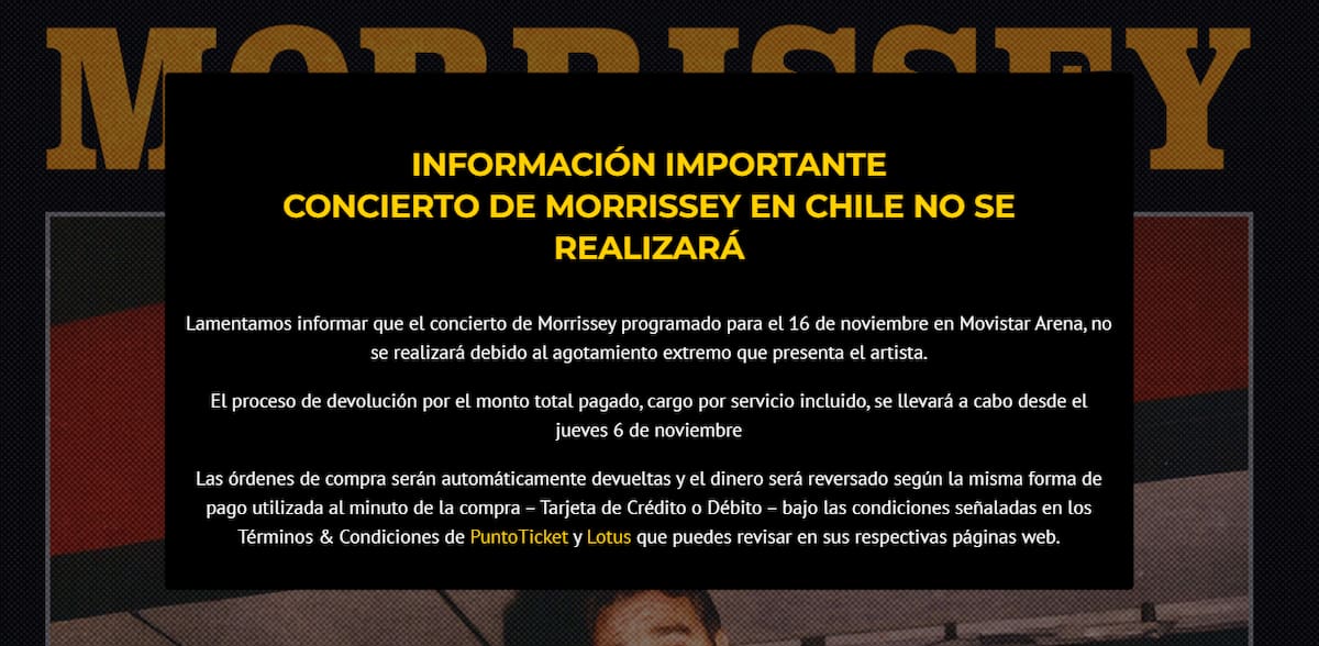 Anuncio de la suspensión del concierto del británico.