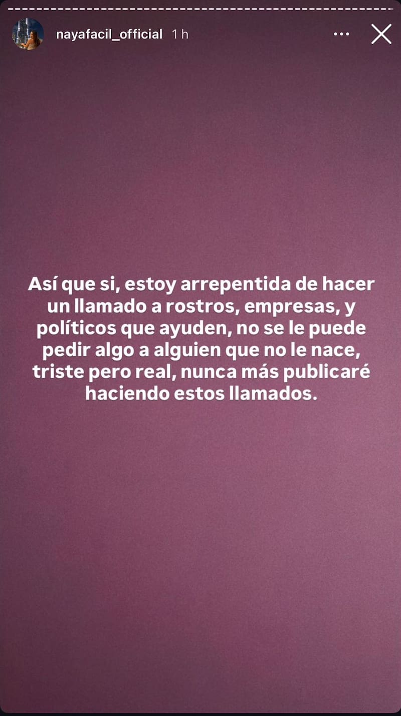 La historia de Instagram de la influencer tras encuentro mediático con la bailarina.
Foto: Instagram @nayafacil_official