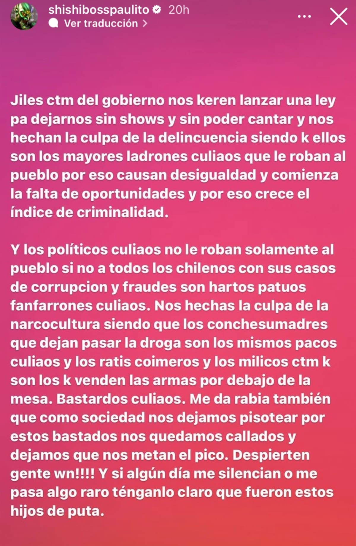 Pablo Chill-E dio su opinión tras proyecto de ley.