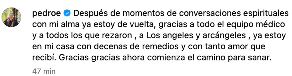 El tarotista reveló que ya se encuentra en su casa tras grave estado de salud.