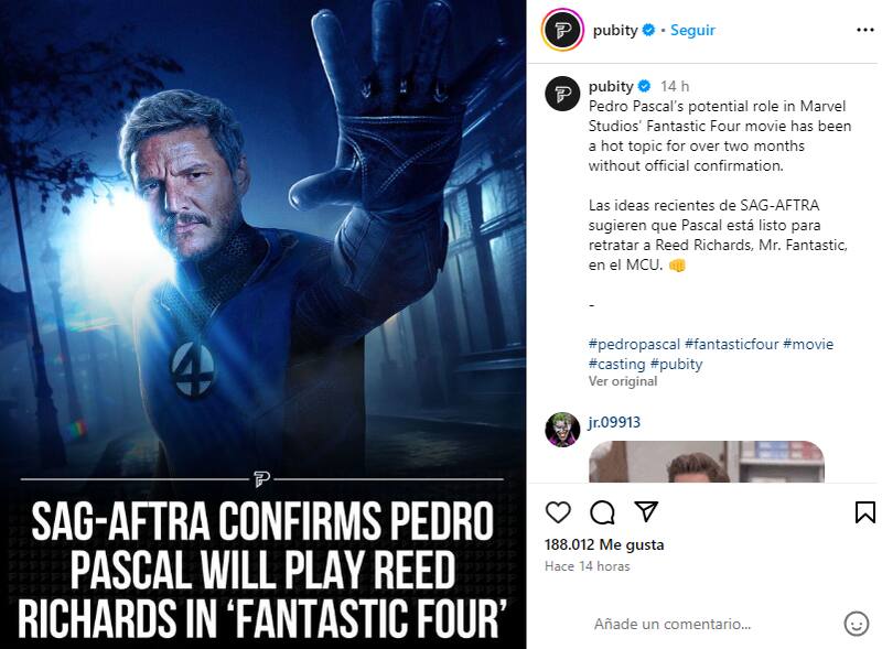 El director Matt Shakman ha publicado la noticia donde se revela el papel que interpretará Pedro Pascal en el universo de Marvel.