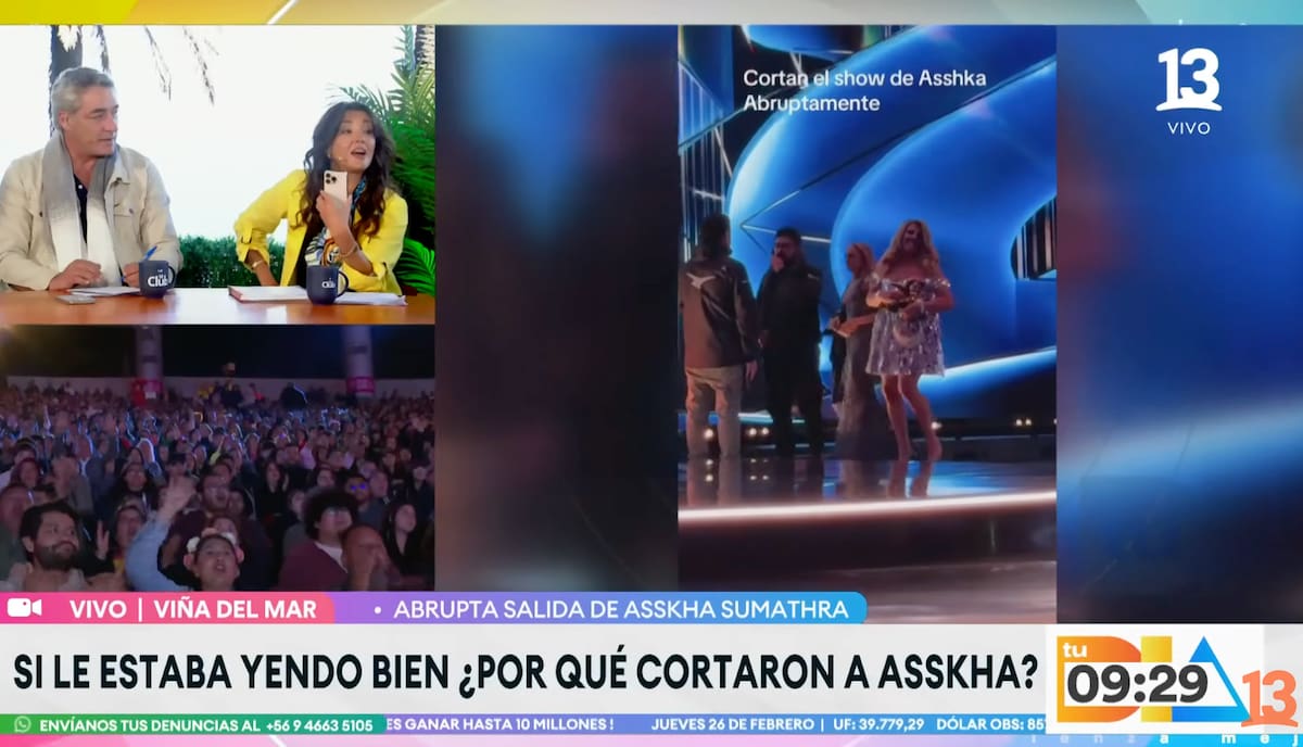 La conductora de Canal 13 dio a conocer supuesta molestia de la organización del Festival con Asskha Sumathra. Foto: Captura Canal 13