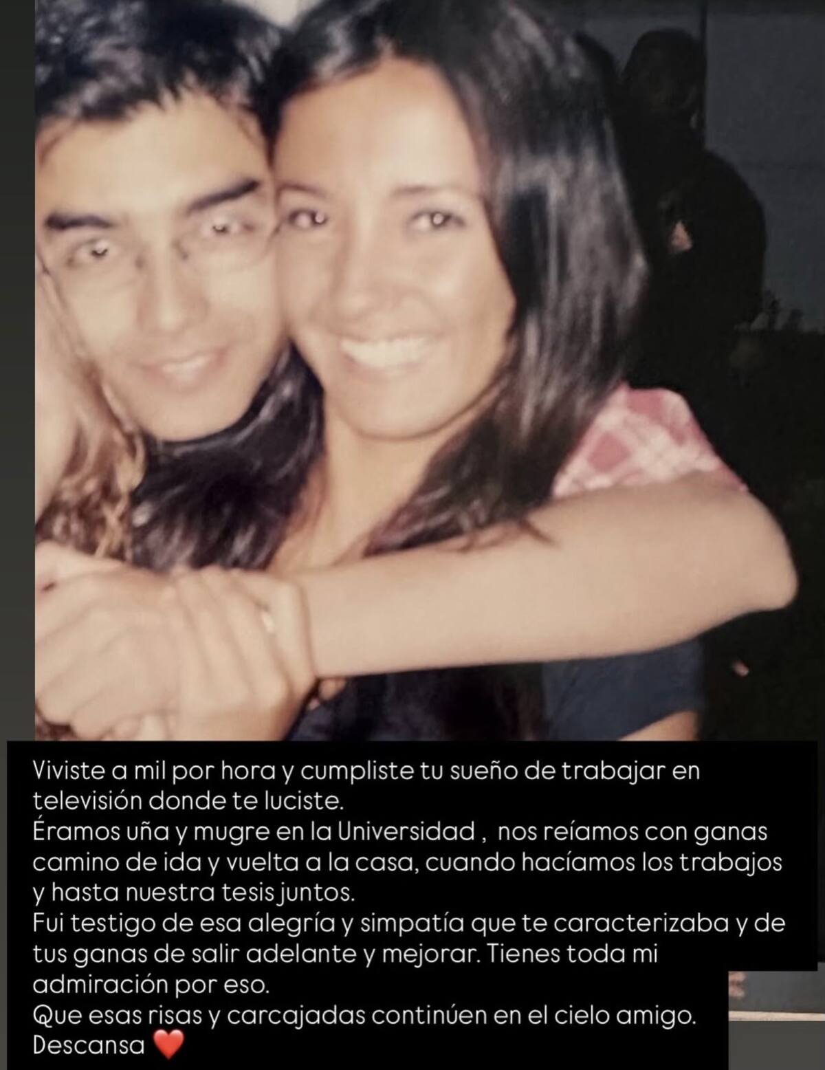 Con foto del recuerdo, la animadora lamentó la partida de Andrés Caniulef.