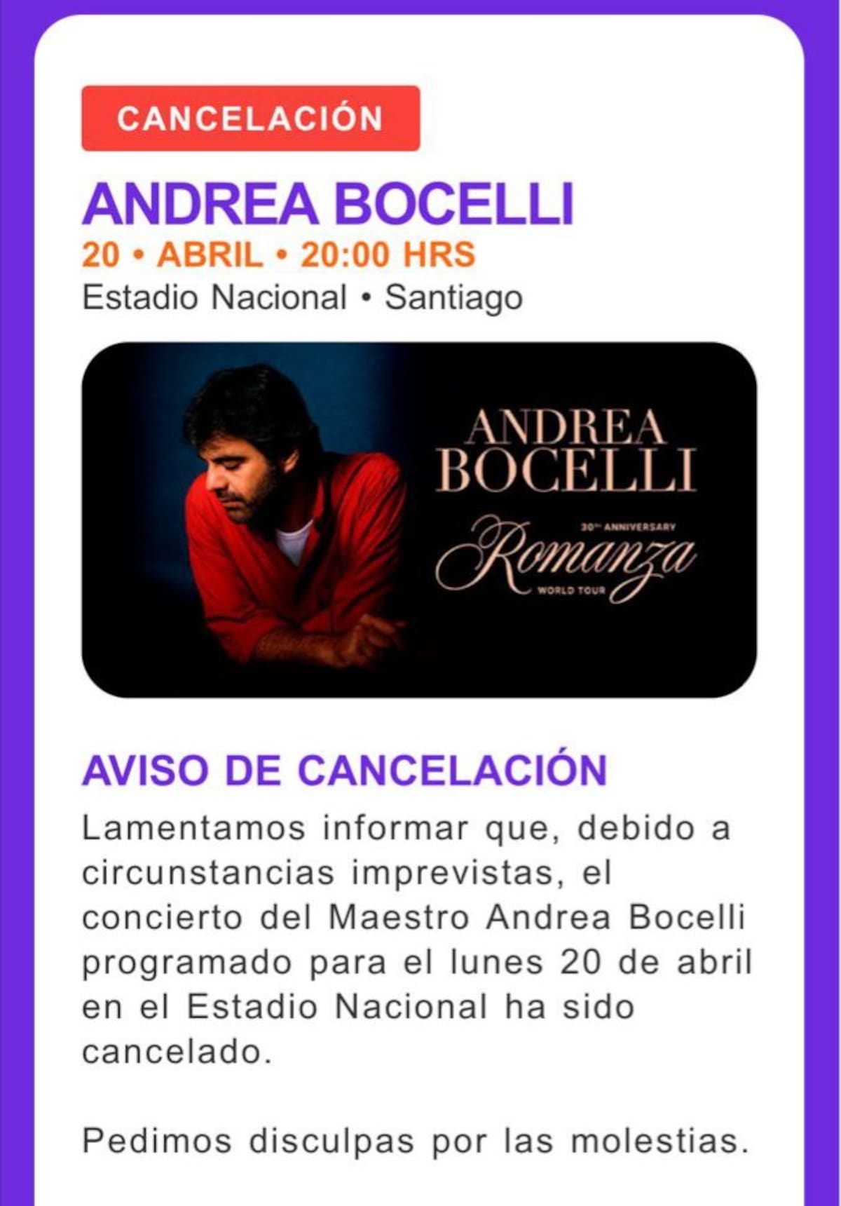 Este fue el correo enviado a los compradores del evento.