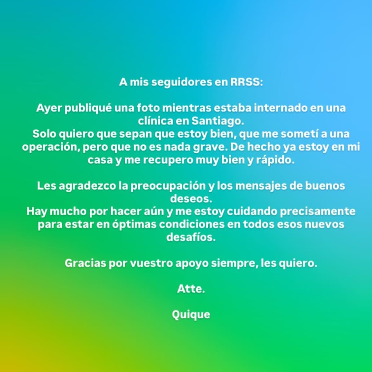 Y su declaración pública. Foto: Instagram.