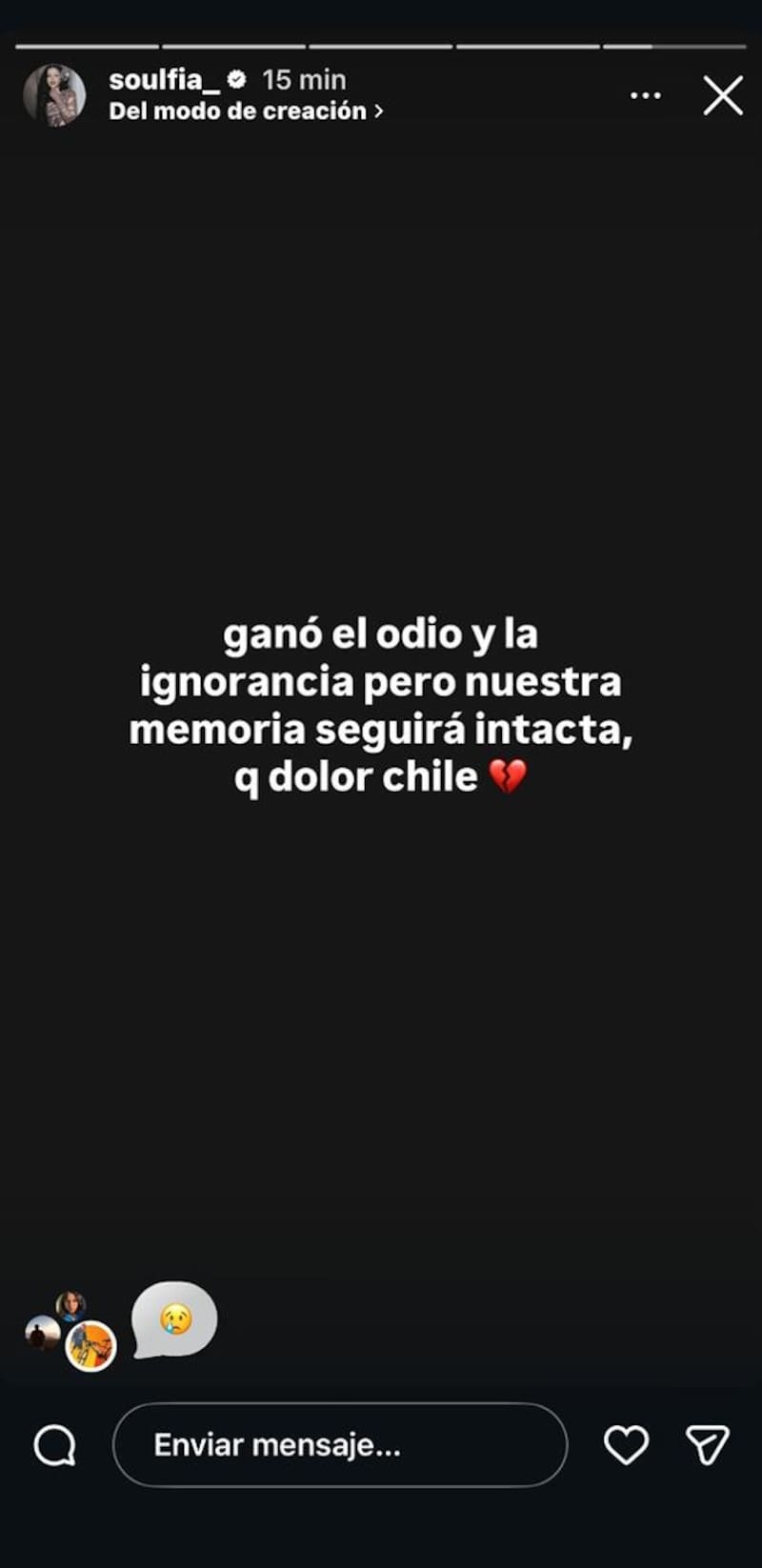 Posteo de la cantante Soulfía.