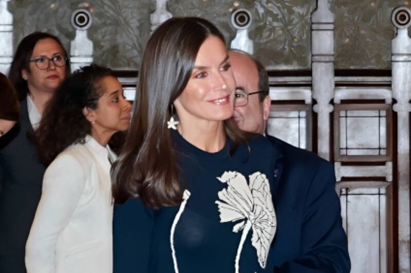 Reina Letizia  La monarca de España no se dio cuenta que su vestido le transparentó el sujetador. - Créditos: Internet