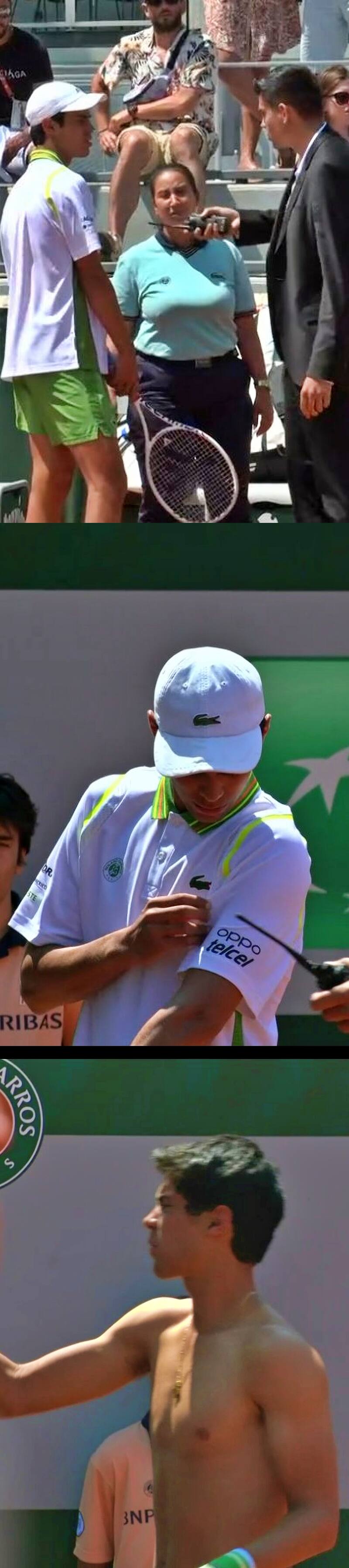 Rodrigo Pacheco tuvo que cambiarse de camiseta en pleno Roland Garros