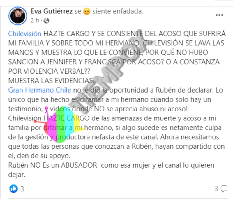 Eva Gutiérrez alza la voz contra CHV y “Gran Hermano” Chile