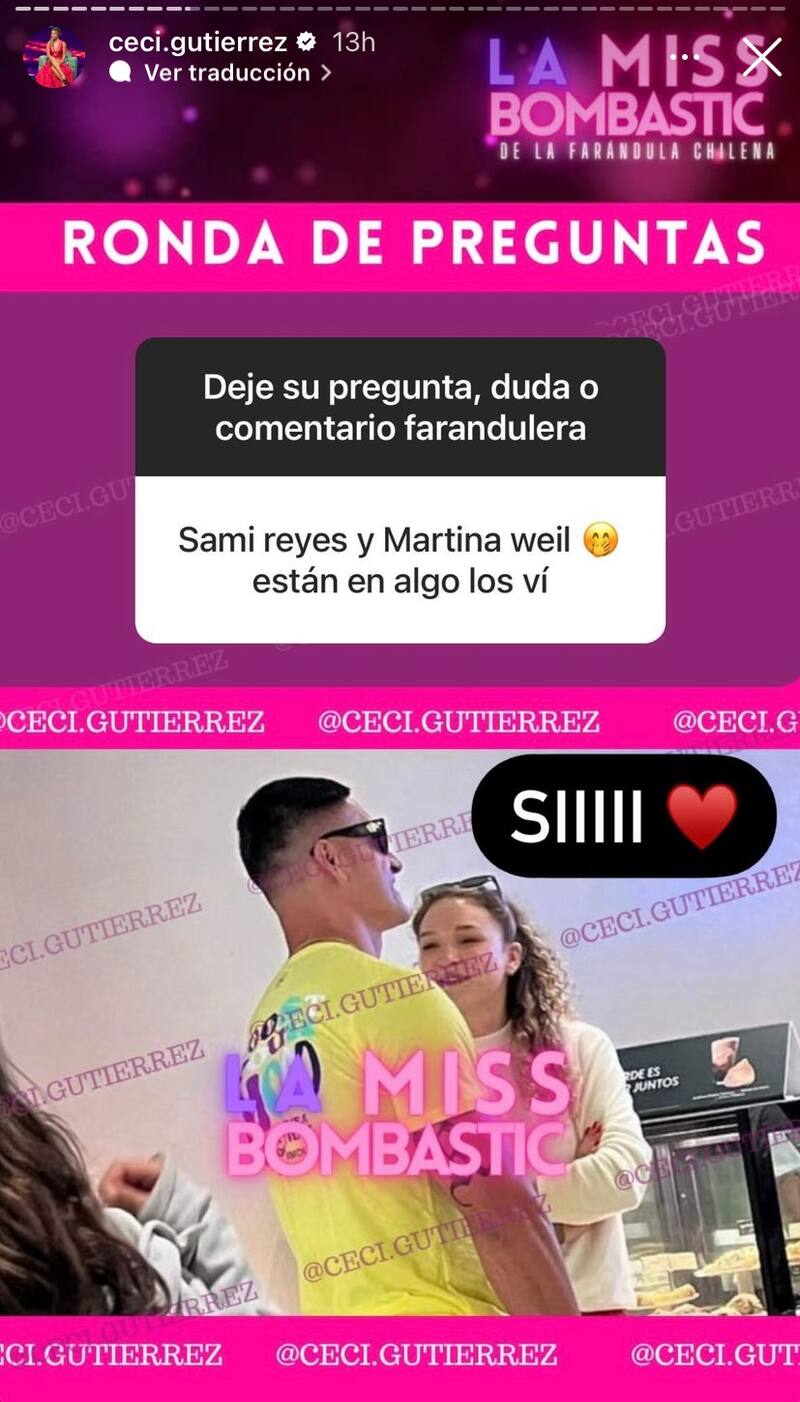 Según reveló Cecilia Gutiérrez, Sammis Reyes y Martina Weil tendrían un romance.