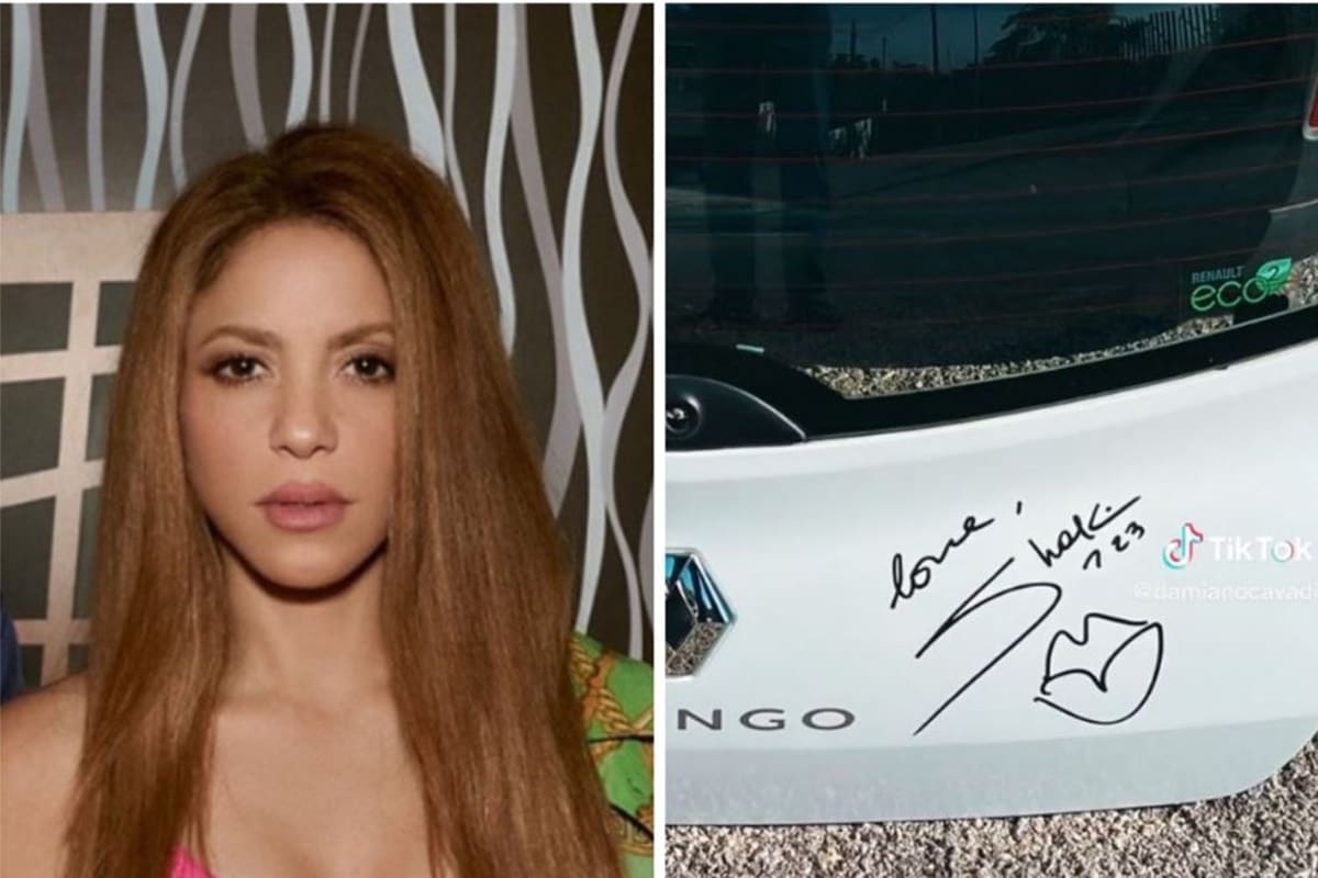 Shakira La cantante cumplió el sueño de uno de sus admiradores que viajó desde Italia hasta Barcelona solo para que le firmara su Twingo - Créditos: TikTok