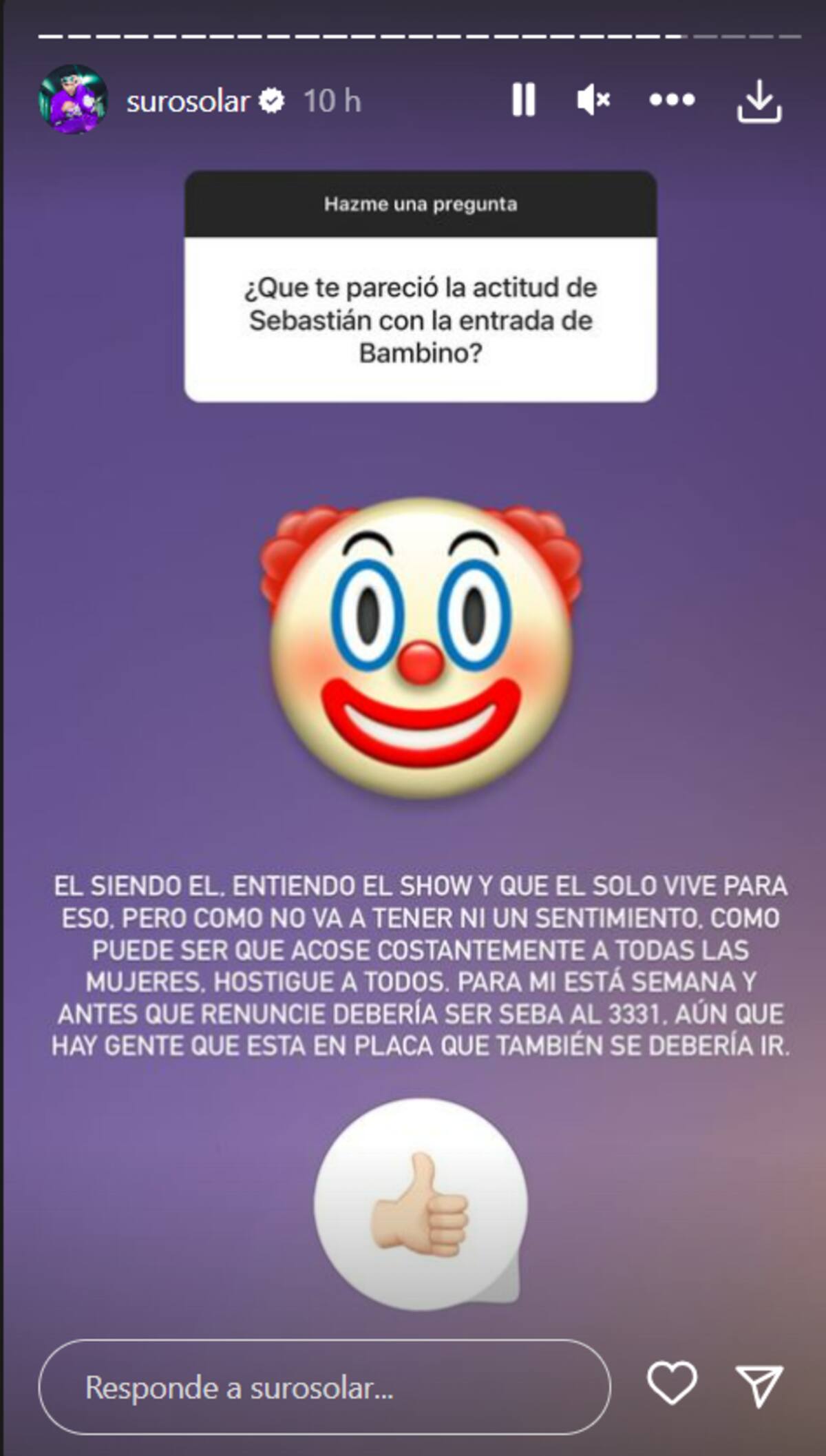 en sus historias de Instagram.