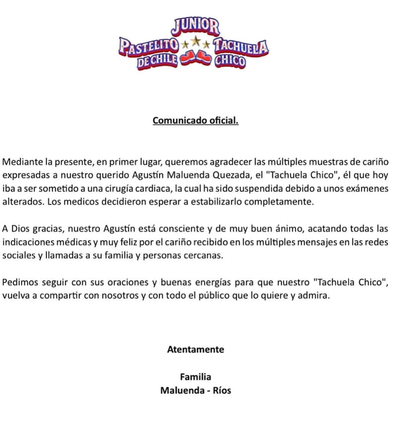 Familia actualiza estado de salud del payaso.