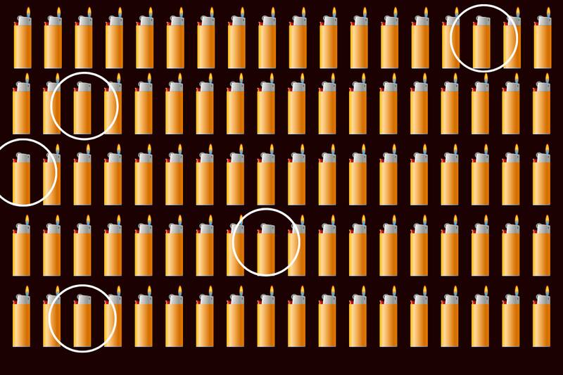 Aquí están los 5 encendedores apagados. ¿Lograste encontrarlos?