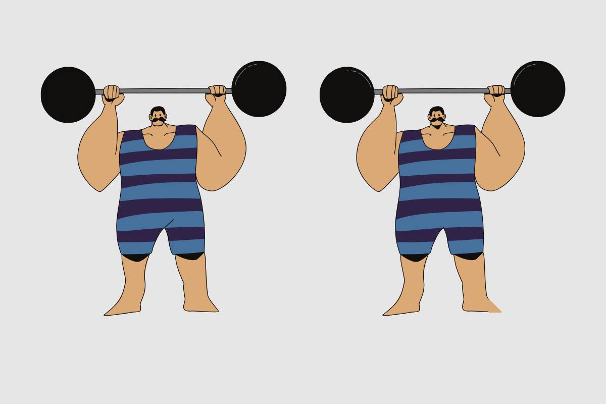 Encuentra las cuatro diferencias entre los hombres musculosos.