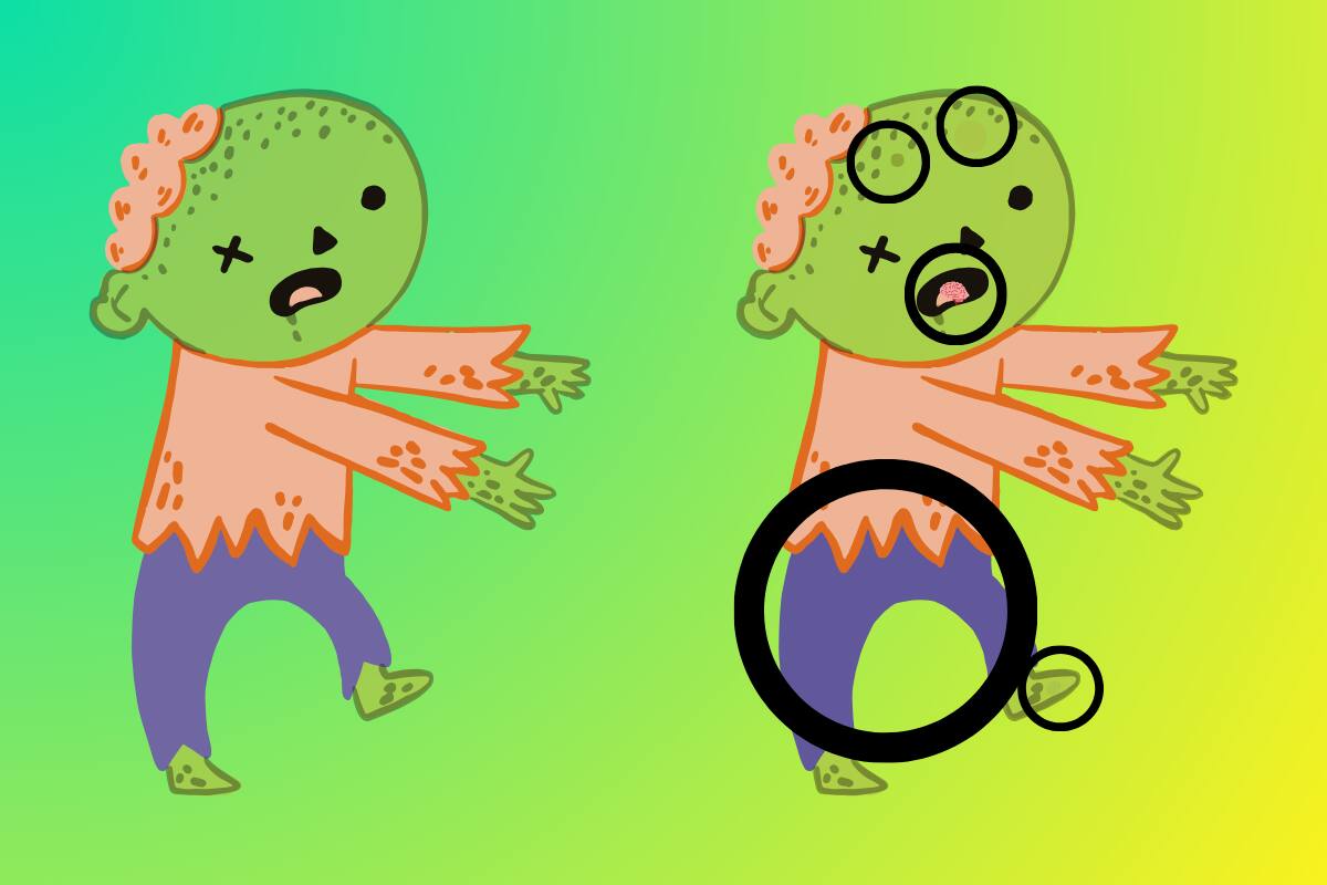 Estas son las cinco diferencias que habían entre los zombies en este test visual.