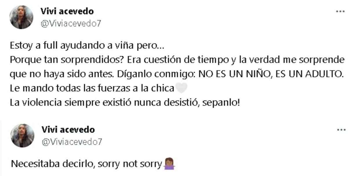 Viviana Acevedo reafirmó su postura sobre Sebastián Ramírez. Créditos: X