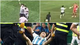 Hincha invadió la cancha, abrazó a Lionel Messi, saludó a Dibu Martínez y fue expulsado entre seis guardias